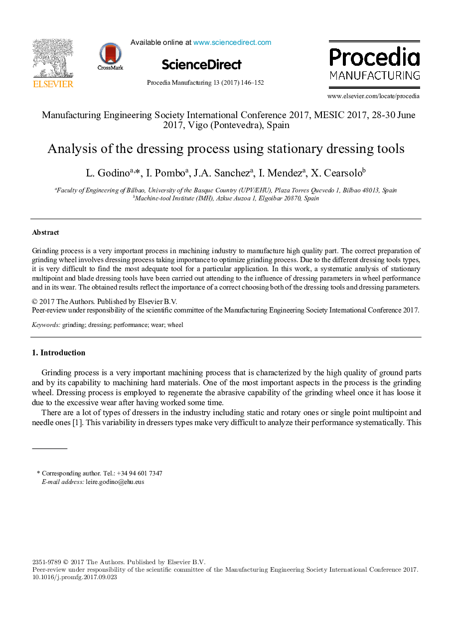 Analysis of the dressing process using stationary dressing tools