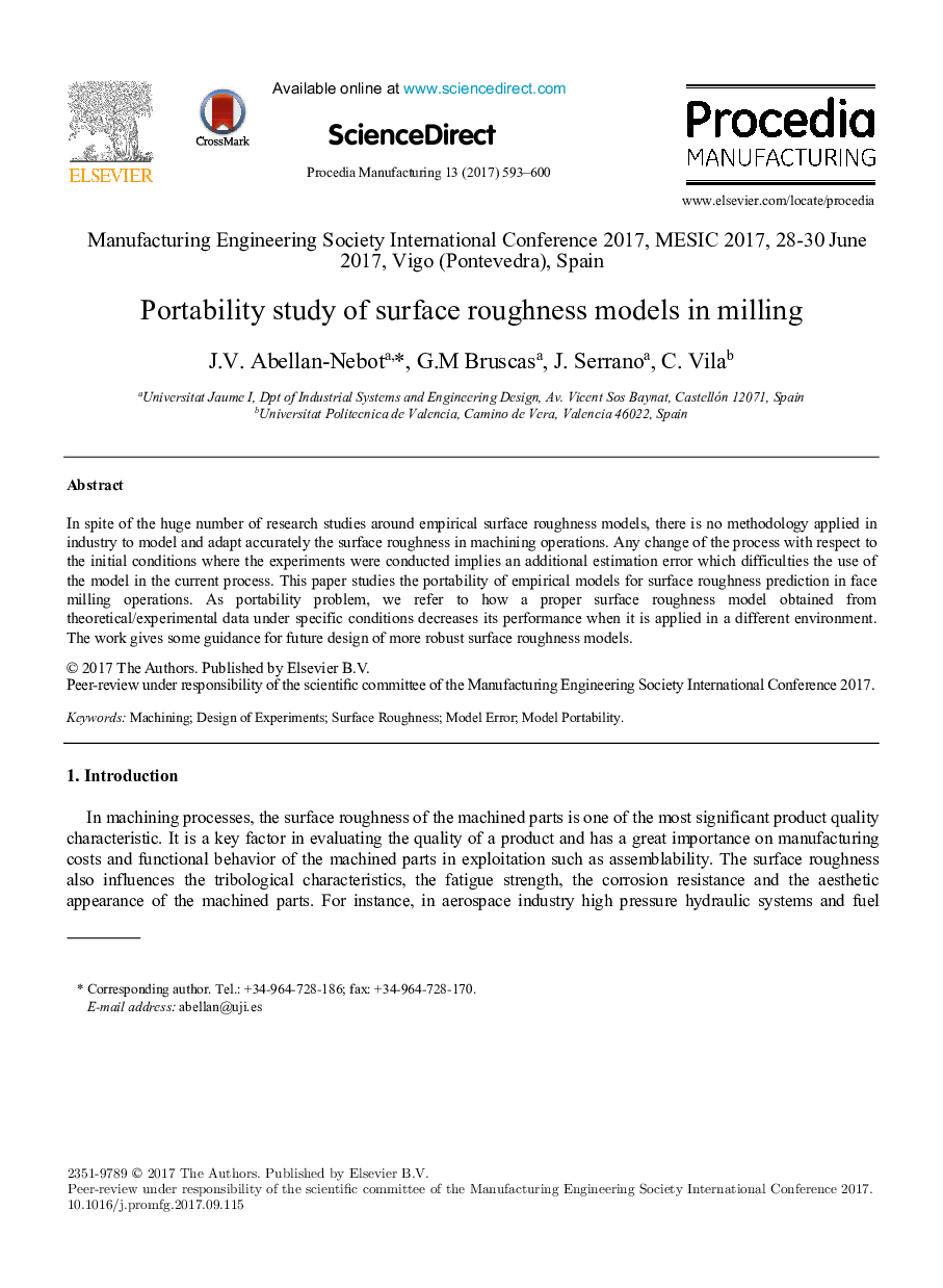 Portability study of surface roughness models in milling