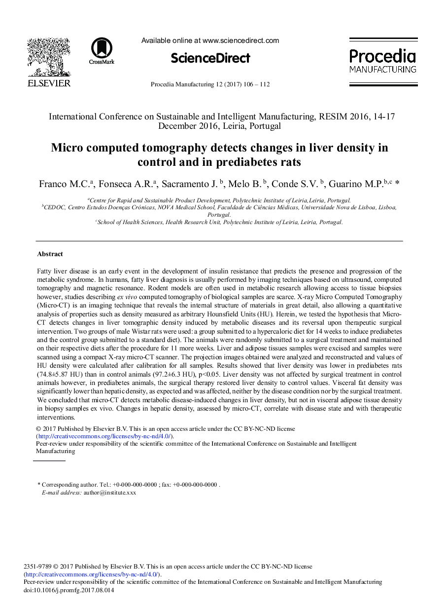 Micro Computed Tomography Detects Changes in Liver Density in Control and in Prediabetes Rats