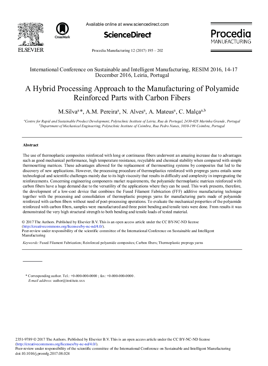 A Hybrid Processing Approach to the Manufacturing of Polyamide Reinforced Parts with Carbon Fibers