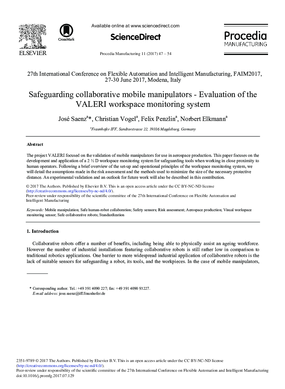 Safeguarding Collaborative Mobile Manipulators - Evaluation of the VALERI Workspace Monitoring System