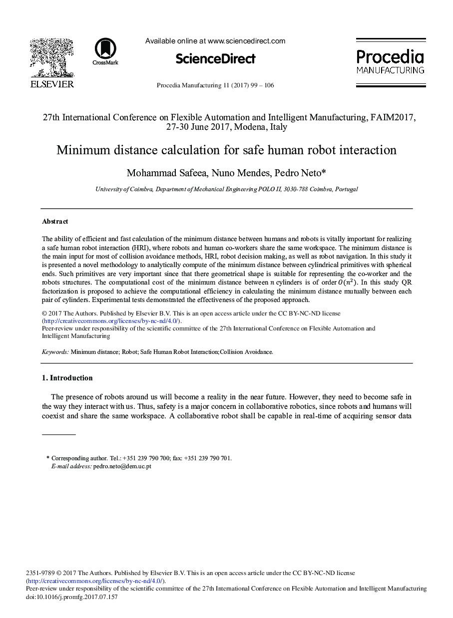 Minimum Distance Calculation for Safe Human Robot Interaction