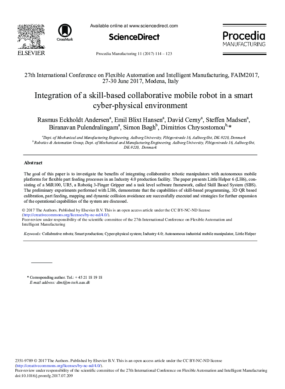 Integration of a Skill-based Collaborative Mobile Robot in a Smart Cyber-physical Environment