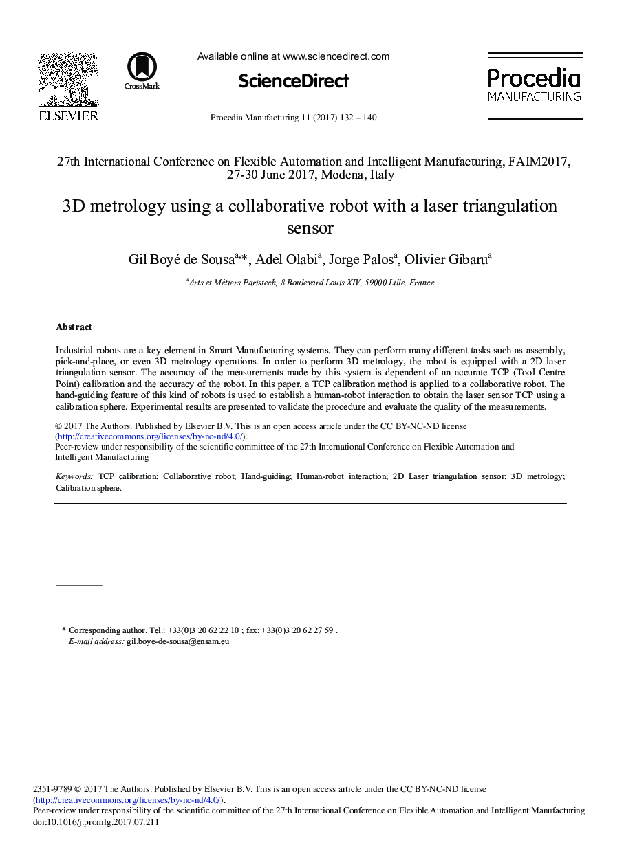 3D Metrology Using a Collaborative Robot with a Laser Triangulation Sensor