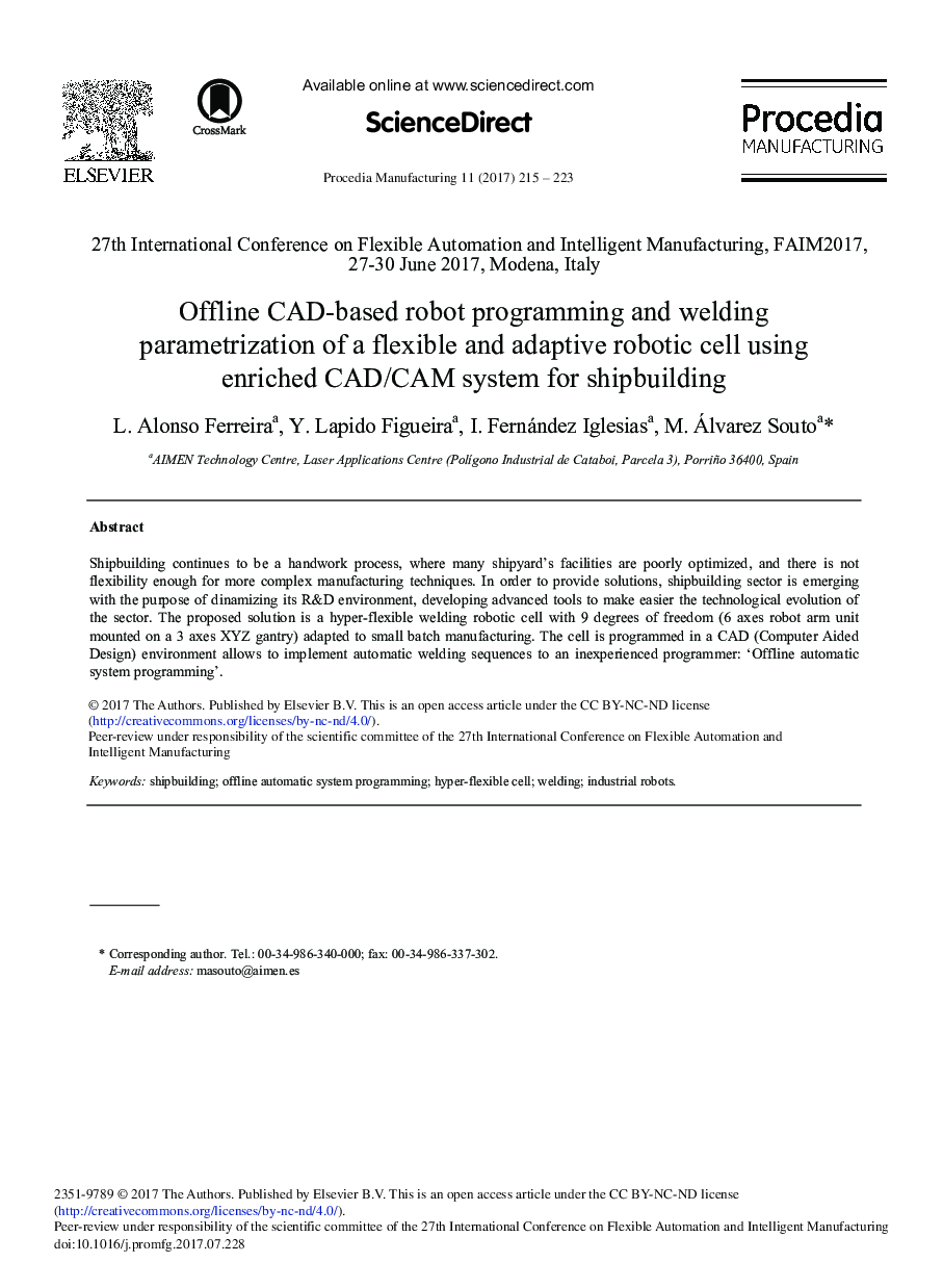 Offline CAD-based Robot Programming and Welding Parametrization of a Flexible and Adaptive Robotic Cell Using Enriched CAD/CAM System for Shipbuilding