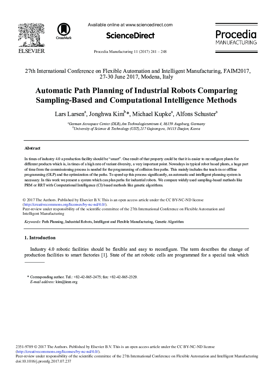 Automatic Path Planning of Industrial Robots Comparing Sampling-based and Computational Intelligence Methods