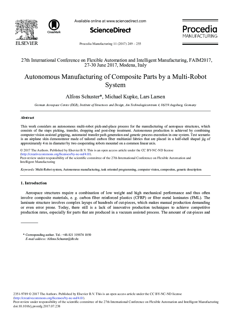 Autonomous Manufacturing of Composite Parts by a Multi-Robot System