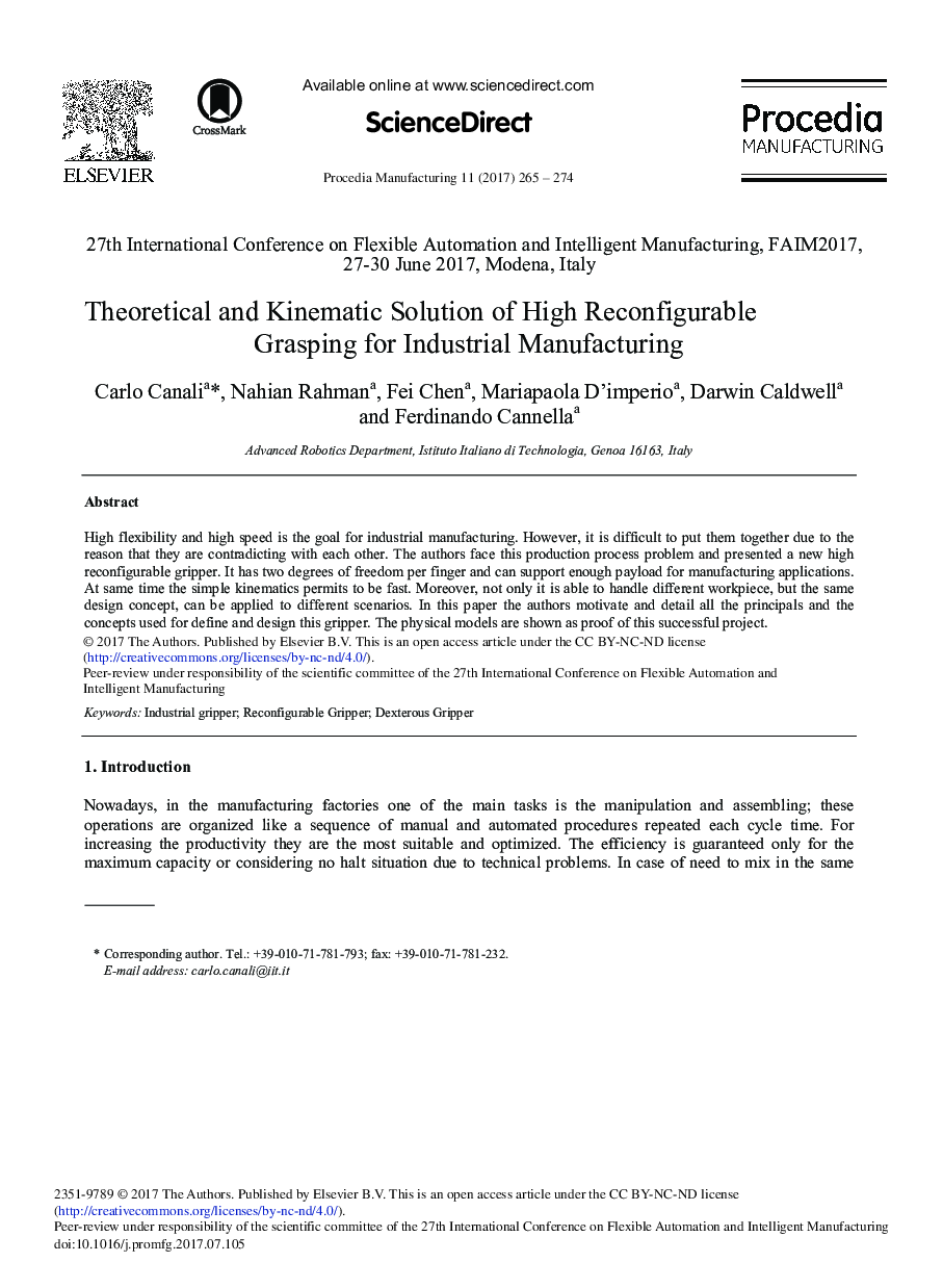 Theoretical and Kinematic Solution of High Reconfigurable Grasping for Industrial Manufacturing