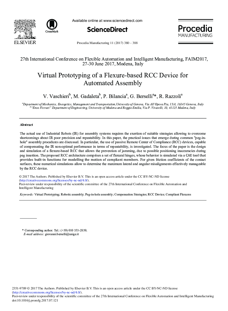 Virtual Prototyping of a Flexure-based RCC Device for Automated Assembly