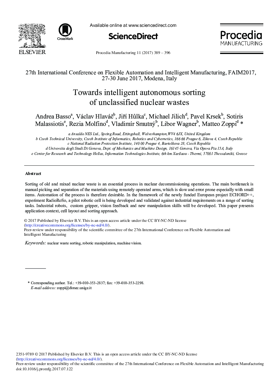 Towards Intelligent Autonomous Sorting of Unclassified Nuclear Wastes