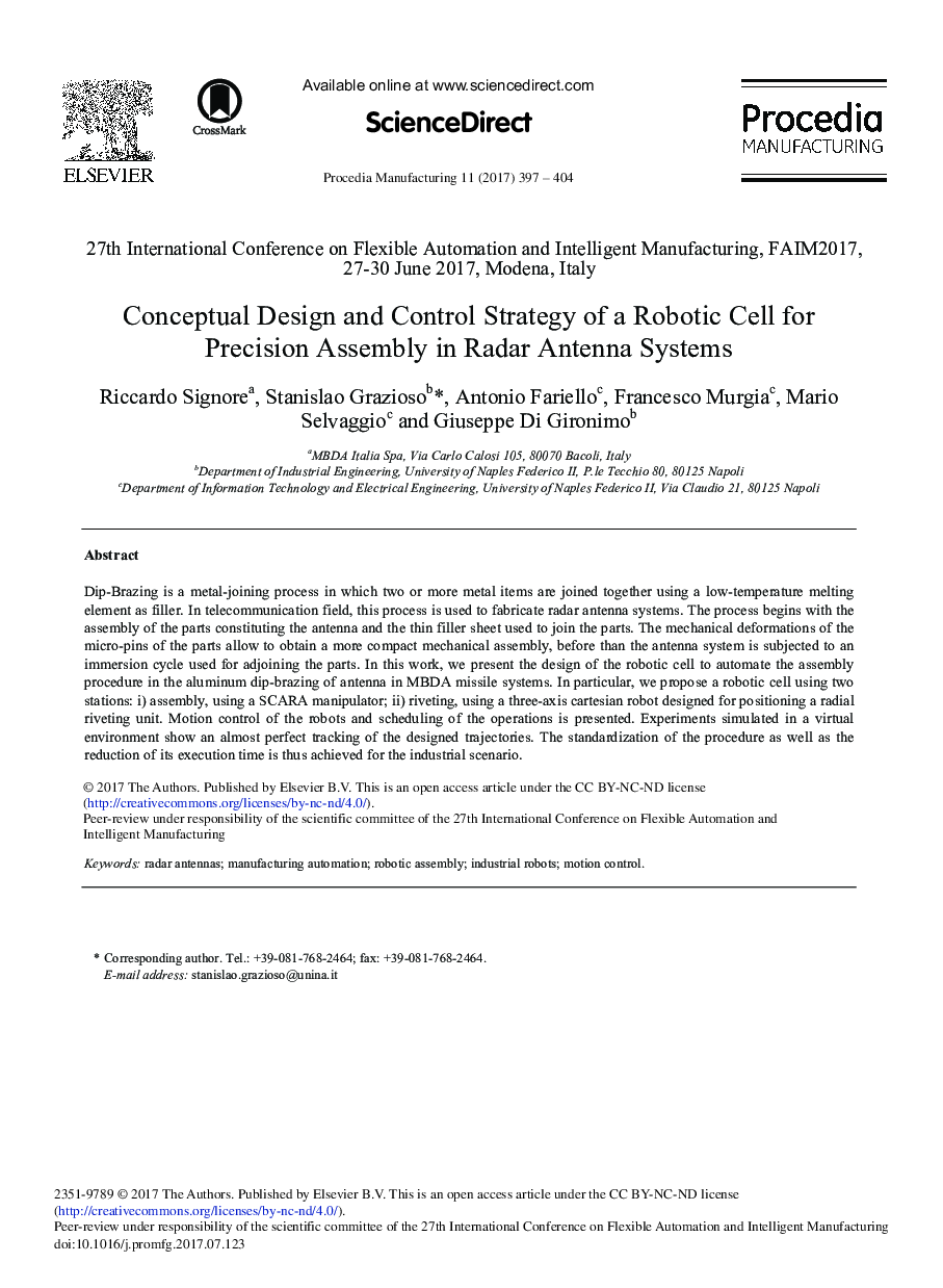 Conceptual Design and Control Strategy of a Robotic Cell for Precision Assembly in Radar Antenna Systems