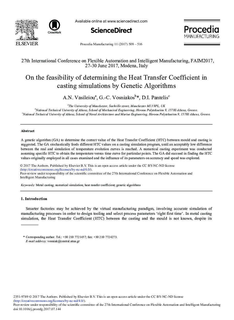 On the Feasibility of Determining the Heat Transfer Coefficient in Casting Simulations by Genetic Algorithms