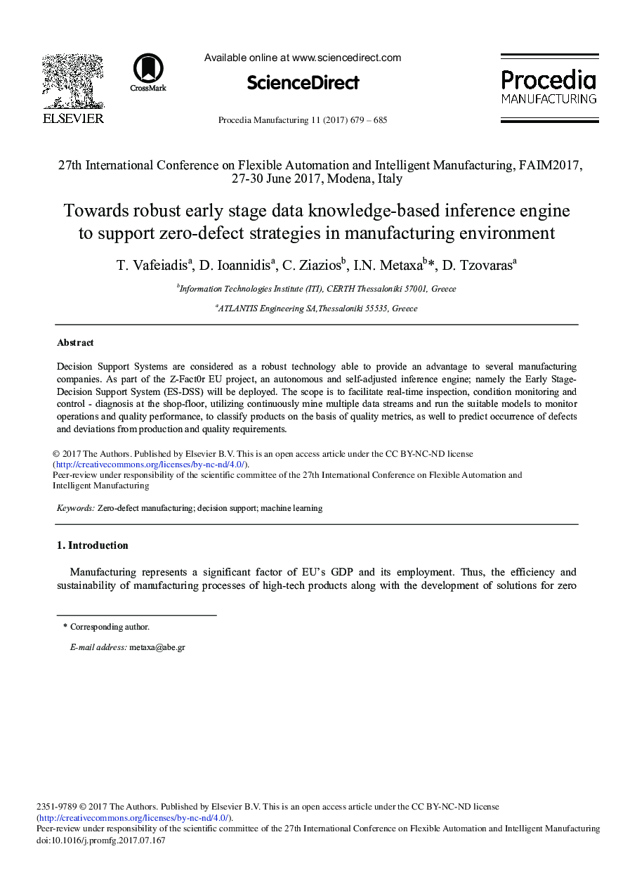 Towards Robust Early Stage Data Knowledge-based Inference Engine to Support Zero-defect Strategies in Manufacturing Environment