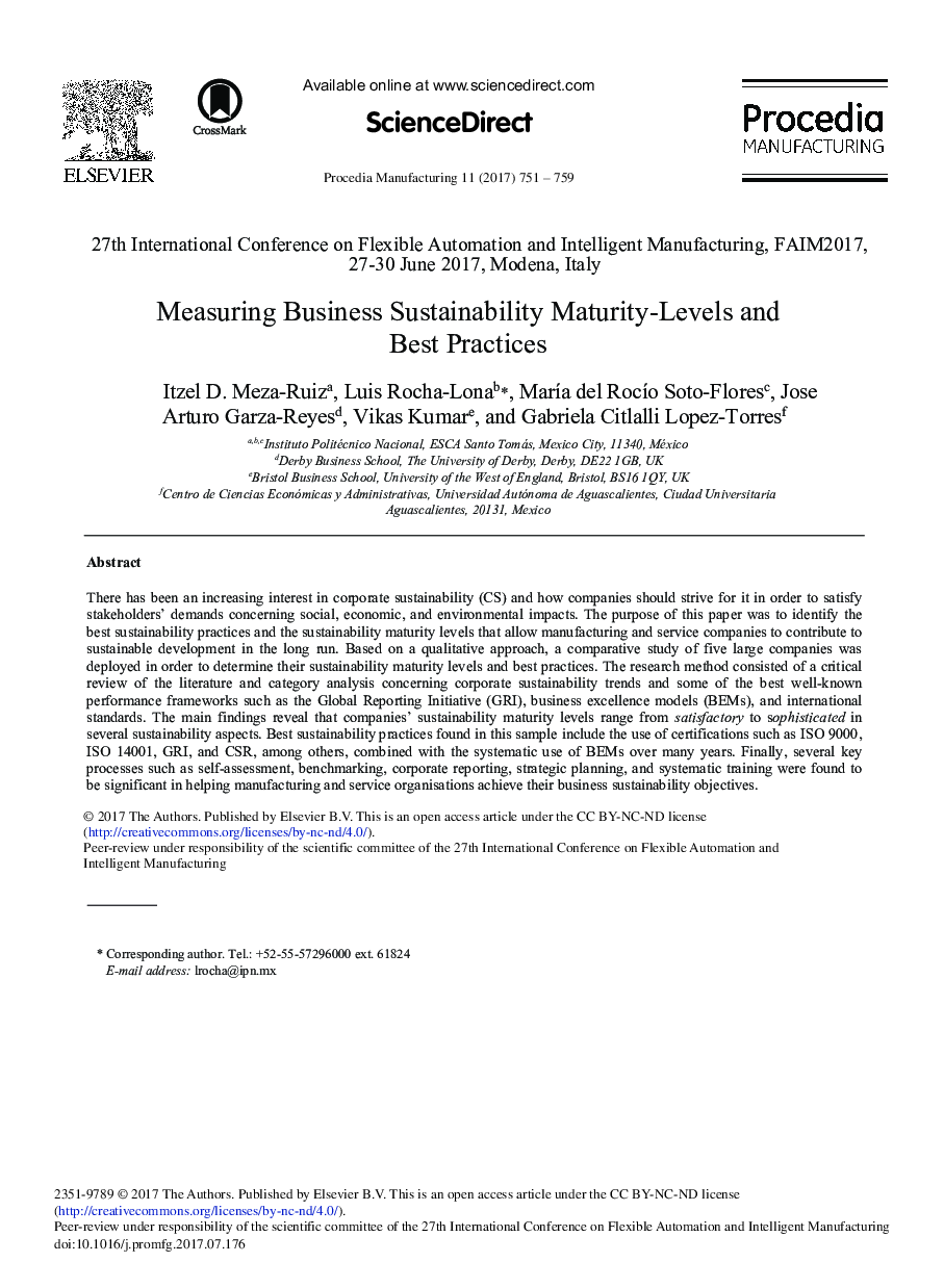 Measuring Business Sustainability Maturity-levels and Best Practices