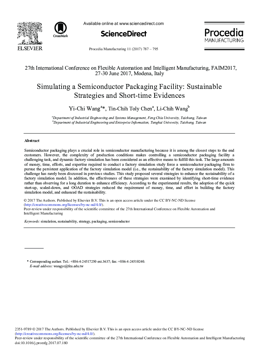 Simulating a Semiconductor Packaging Facility: Sustainable Strategies and Short-time Evidences