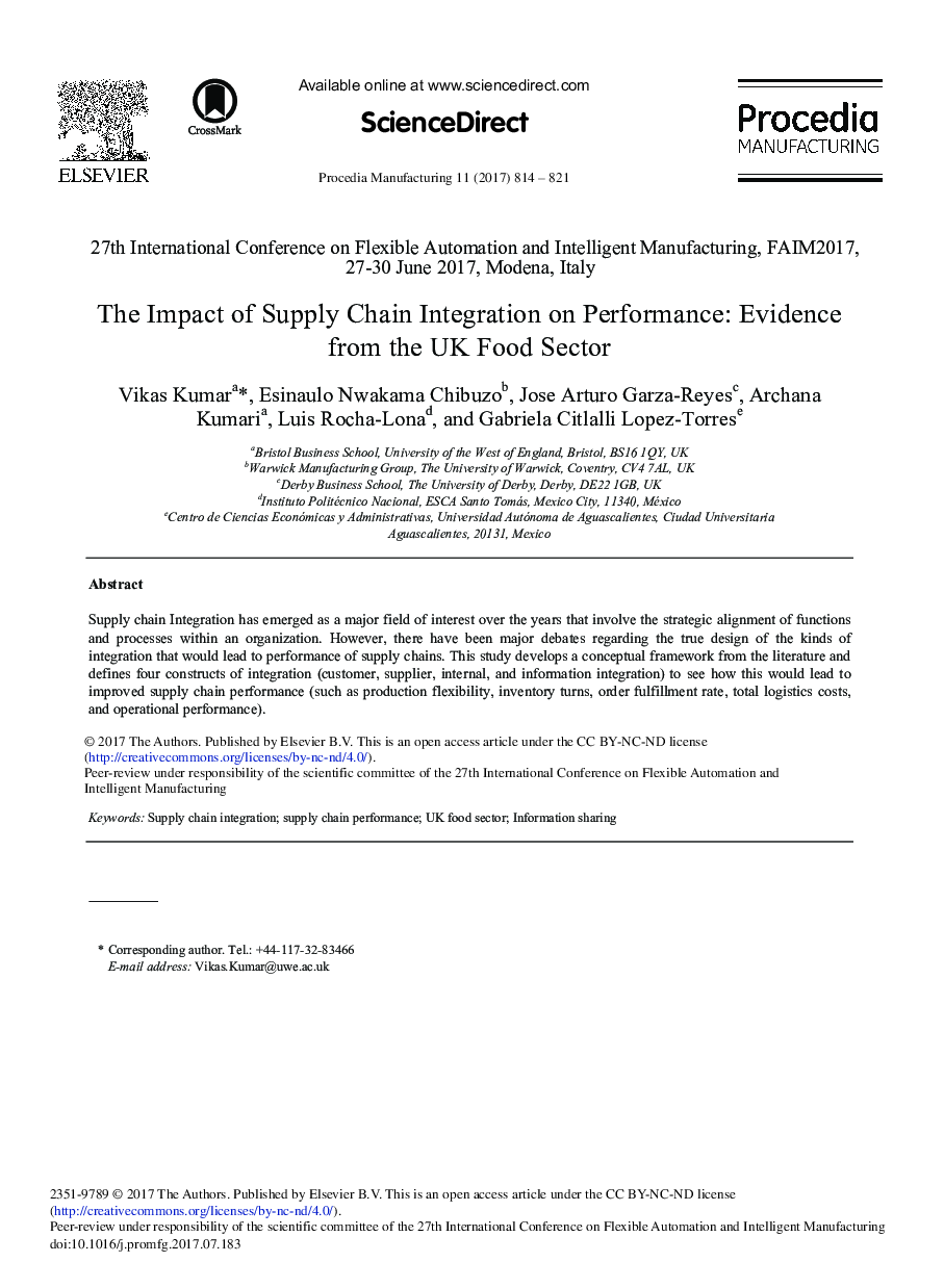 The Impact of Supply Chain Integration on Performance: Evidence from the UK Food Sector