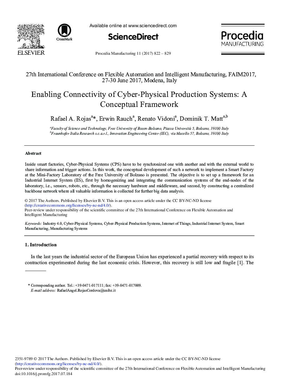 Enabling Connectivity of Cyber-physical Production Systems: A Conceptual Framework