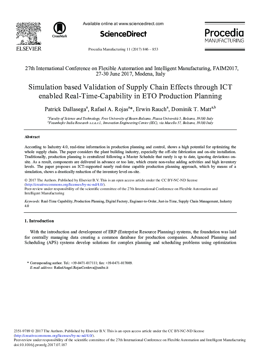 Simulation Based Validation of Supply Chain Effects through ICT enabled Real-time-capability in ETO Production Planning