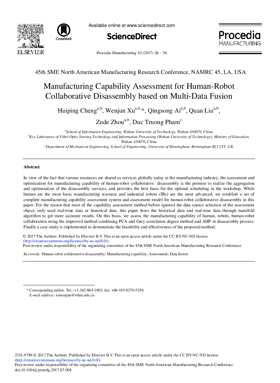 Manufacturing Capability Assessment for Human-Robot Collaborative Disassembly Based on Multi-Data Fusion