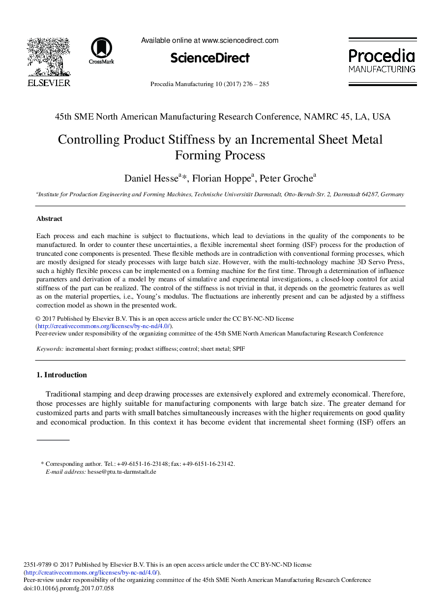 Controlling Product Stiffness by an Incremental Sheet Metal Forming Process