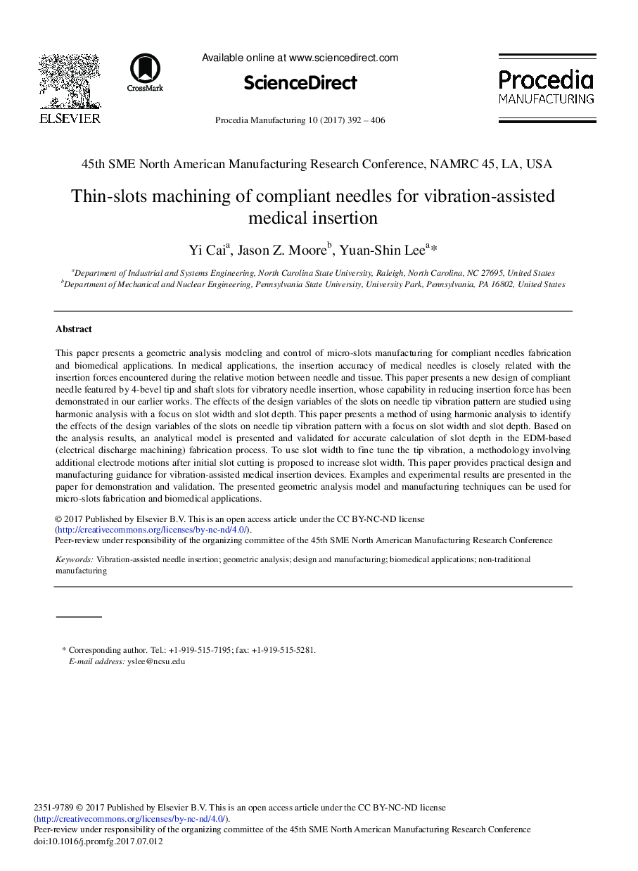 Thin-slots Machining of Compliant Needles for Vibration-assisted Medical Insertion