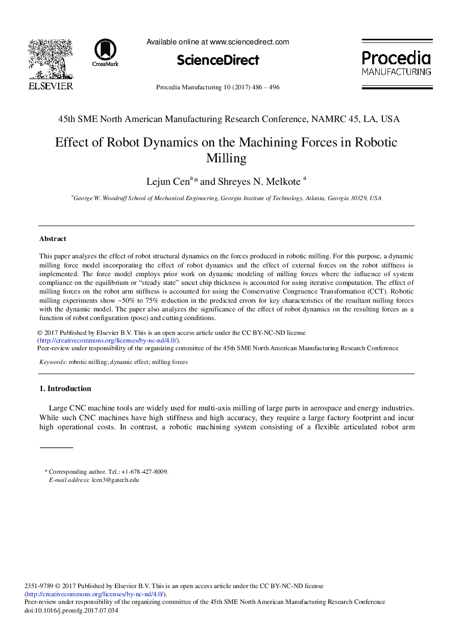 Effect of Robot Dynamics on the Machining Forces in Robotic Milling