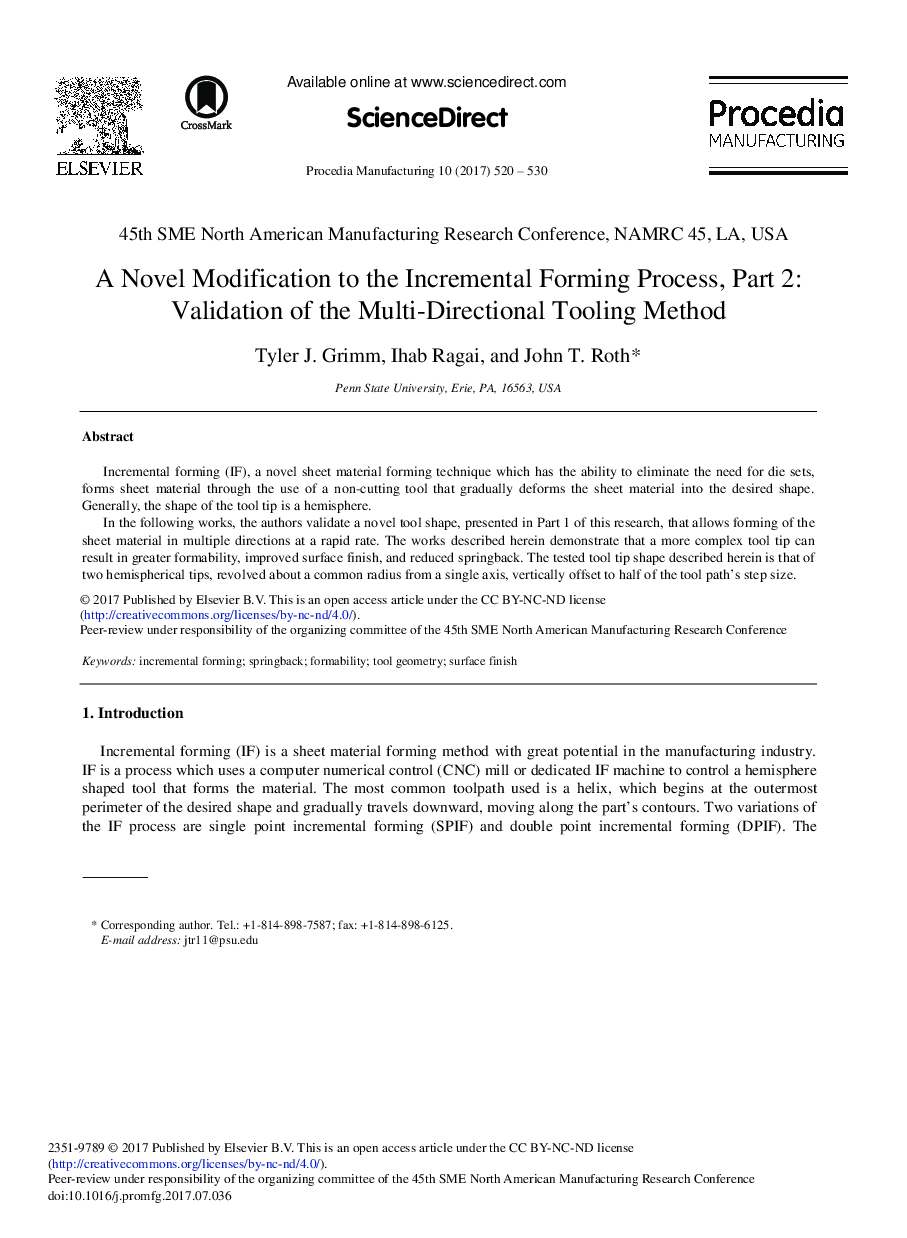 A Novel Modification to the Incremental Forming Process, Part 2: Validation of the Multi-directional Tooling Method
