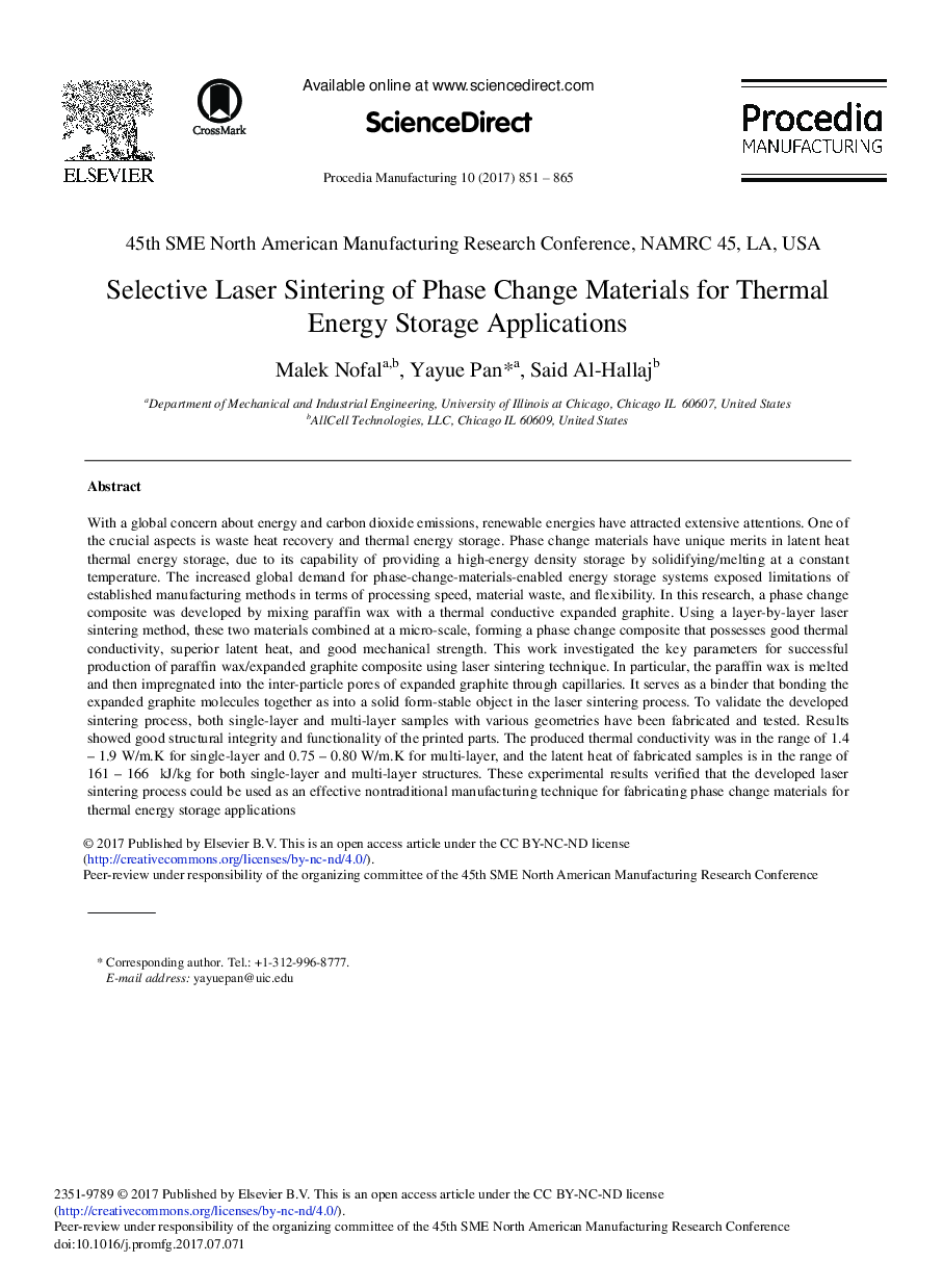 Selective Laser Sintering of Phase Change Materials for Thermal Energy Storage Applications