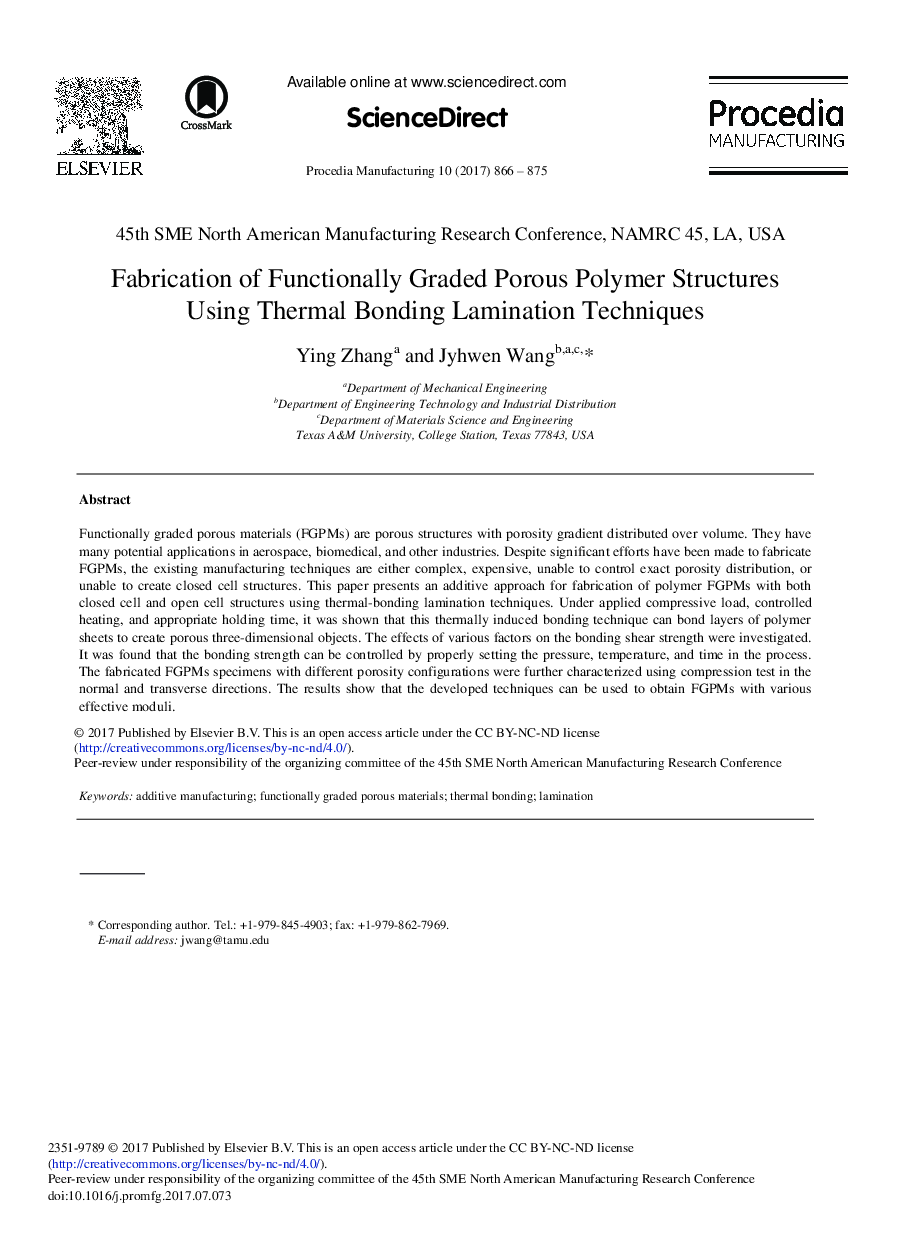 Fabrication of Functionally Graded Porous Polymer Structures using Thermal Bonding Lamination Techniques