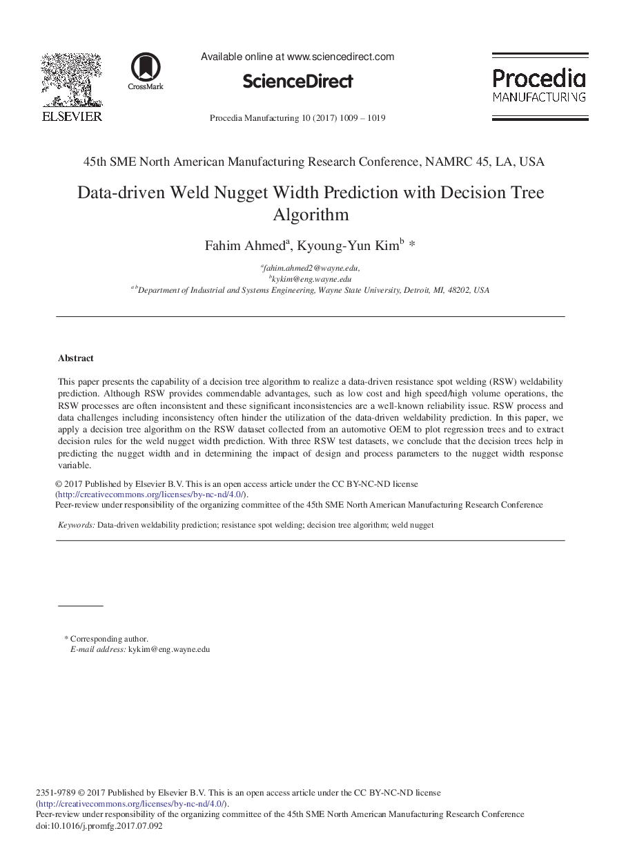 Data-driven Weld Nugget Width Prediction with Decision Tree Algorithm