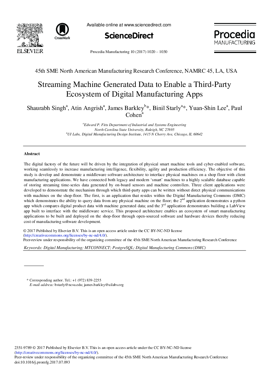 Streaming Machine Generated Data to Enable a Third-Party Ecosystem of Digital Manufacturing Apps