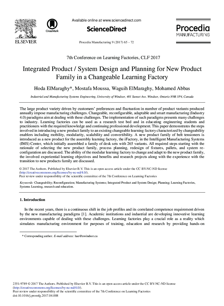 Integrated Product / System Design and Planning for New Product Family in a Changeable Learning Factory