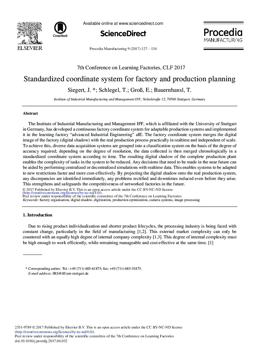 Standardized Coordinate System for Factory and Production Planning