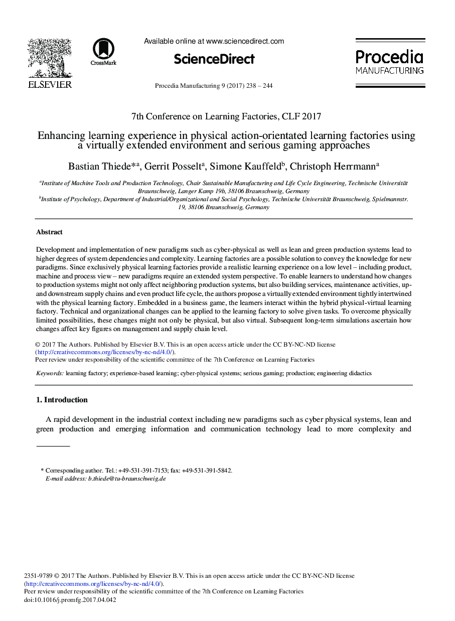 Enhancing Learning Experience in Physical Action-orientated Learning Factories Using a Virtually Extended Environment and Serious Gaming Approaches