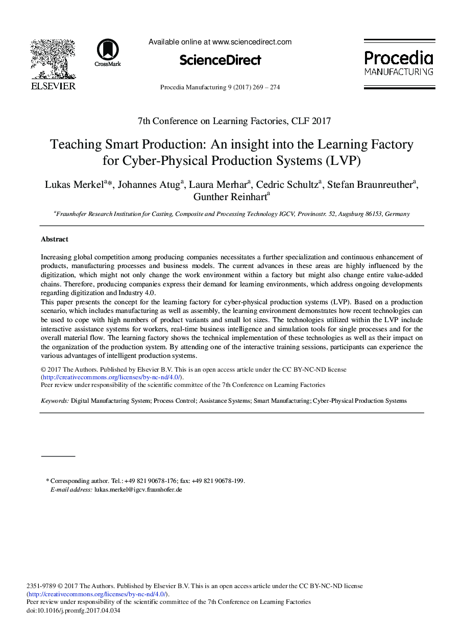 Teaching Smart Production: An Insight into the Learning Factory for Cyber-Physical Production Systems (LVP)