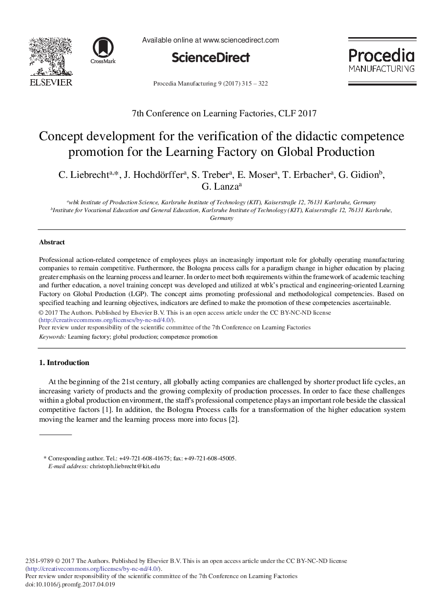 Concept Development for the Verification of the Didactic Competence Promotion for the Learning Factory on Global Production