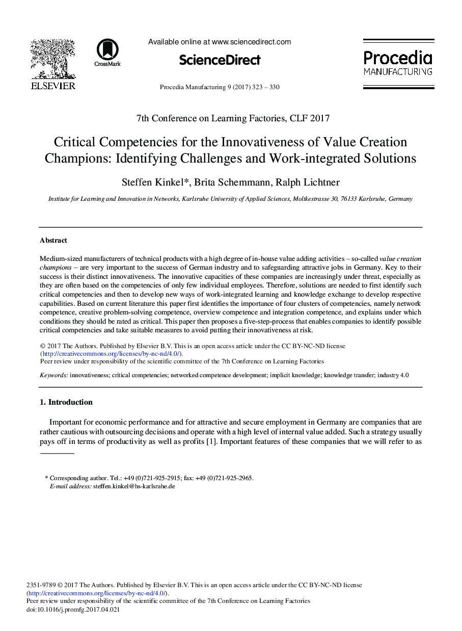 Critical Competencies for the Innovativeness of Value Creation Champions: Identifying Challenges and Work-integrated Solutions