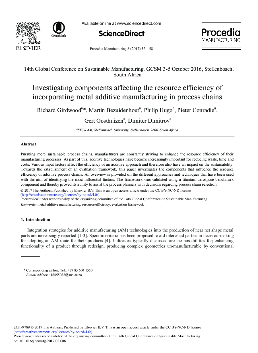 Investigating Components Affecting the Resource Efficiency of Incorporating Metal Additive Manufacturing in Process Chains