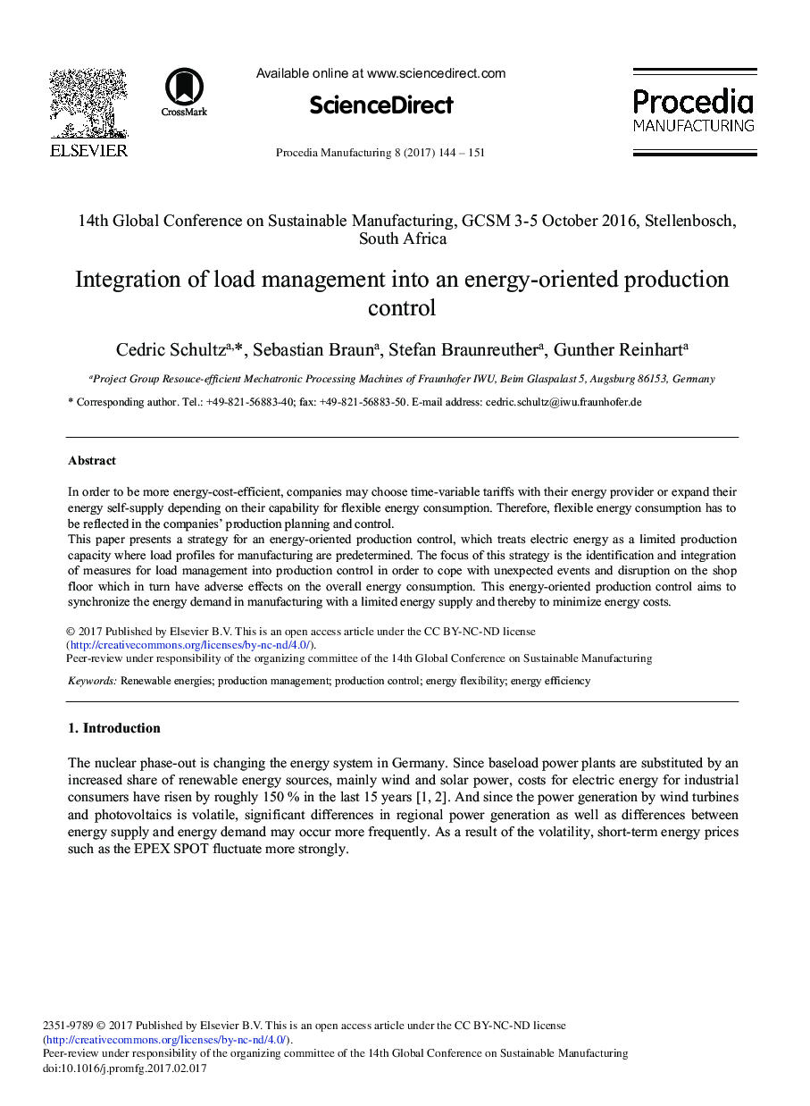 Integration of Load Management into an Energy-oriented Production Control