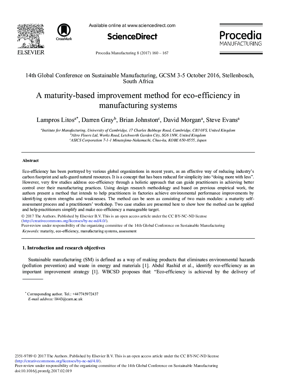 A Maturity-based Improvement Method for Eco-efficiency in Manufacturing Systems