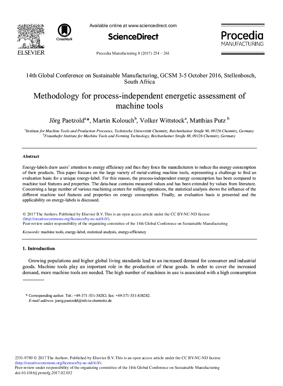 Methodology for Process-independent Energetic Assessment of Machine Tools