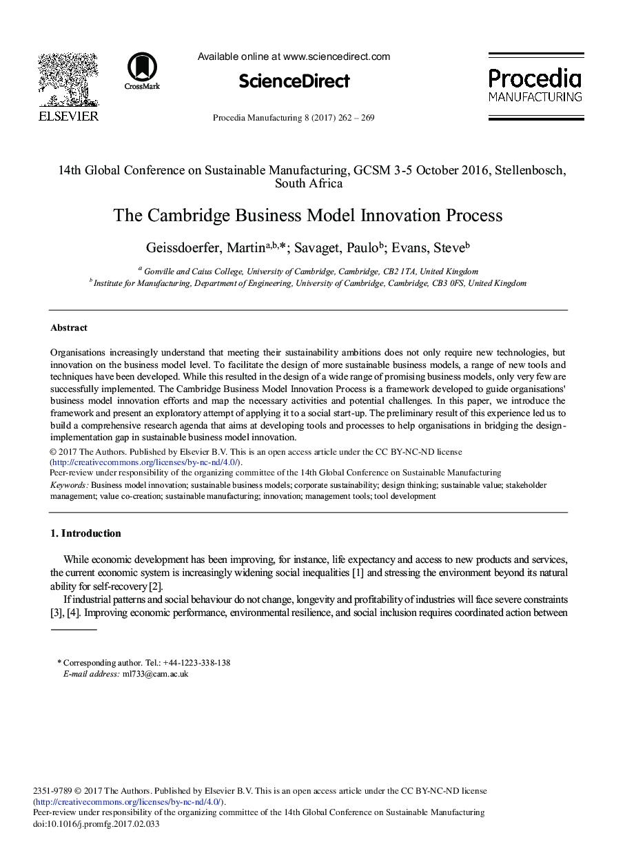 The Cambridge Business Model Innovation Process