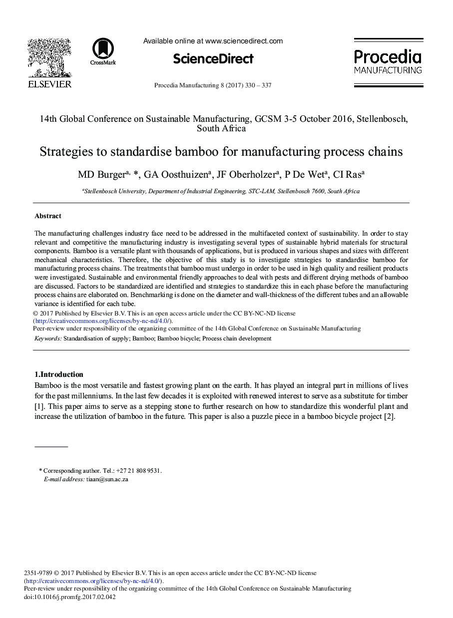 Strategies to Standardise Bamboo for Manufacturing Process Chains