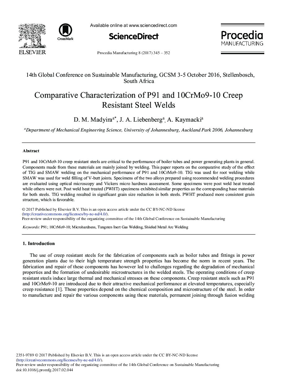Comparative Characterization of P91 and 10CrMo9-10 Creep Resistant Steel Welds