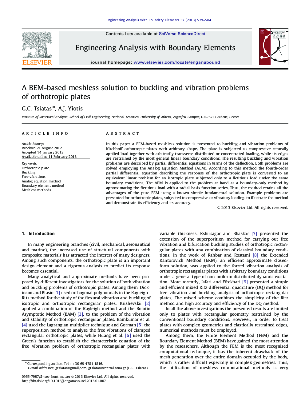 A BEM-based meshless solution to buckling and vibration problems of orthotropicplates