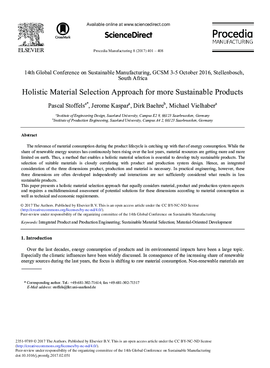 Holistic Material Selection Approach for More Sustainable Products