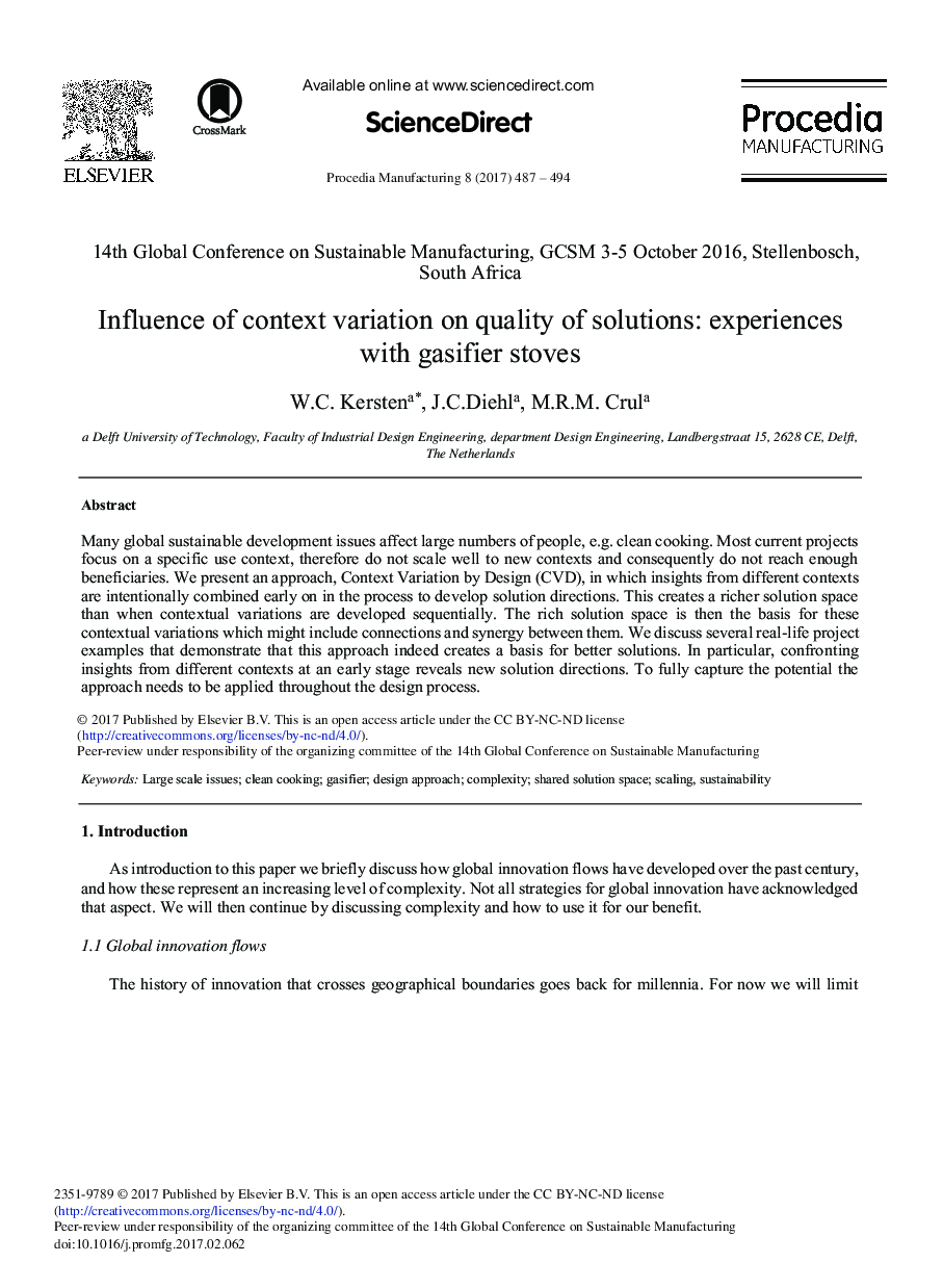 Influence of Context Variation on Quality of Solutions: Experiences with Gasifier Stoves