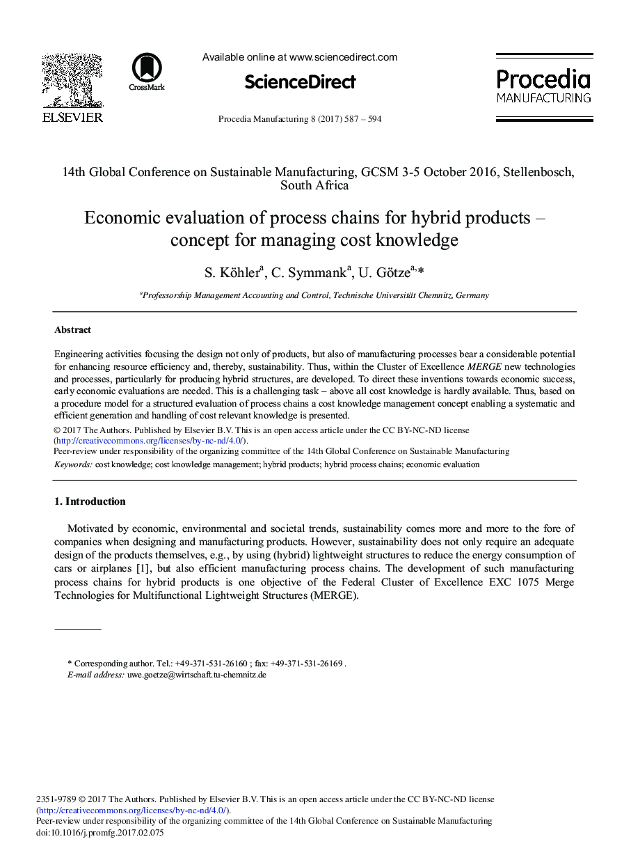 Economic Evaluation of Process Chains for Hybrid Products - Concept for Managing Cost Knowledge