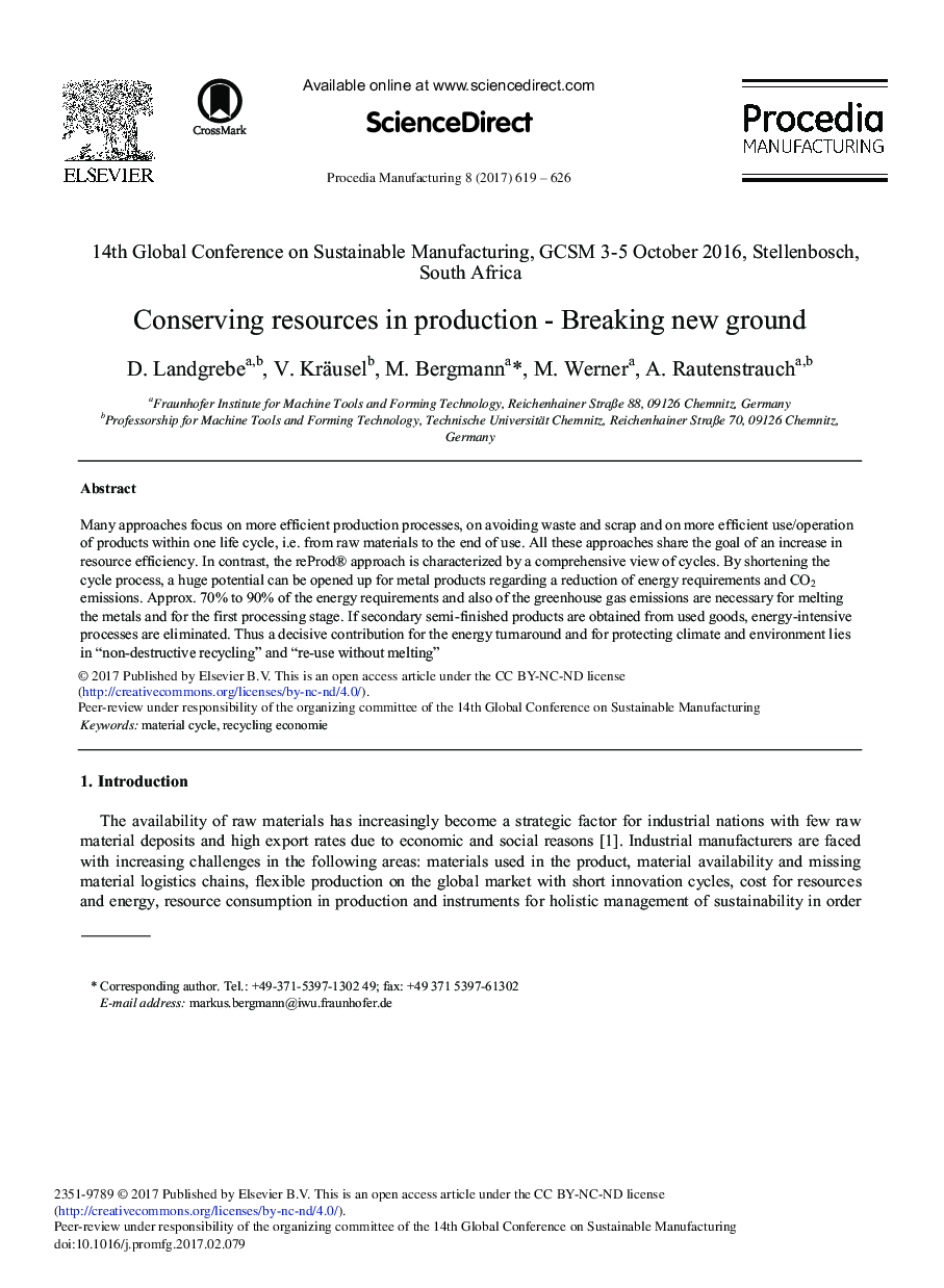 Conserving Resources in Production - Breaking New Ground