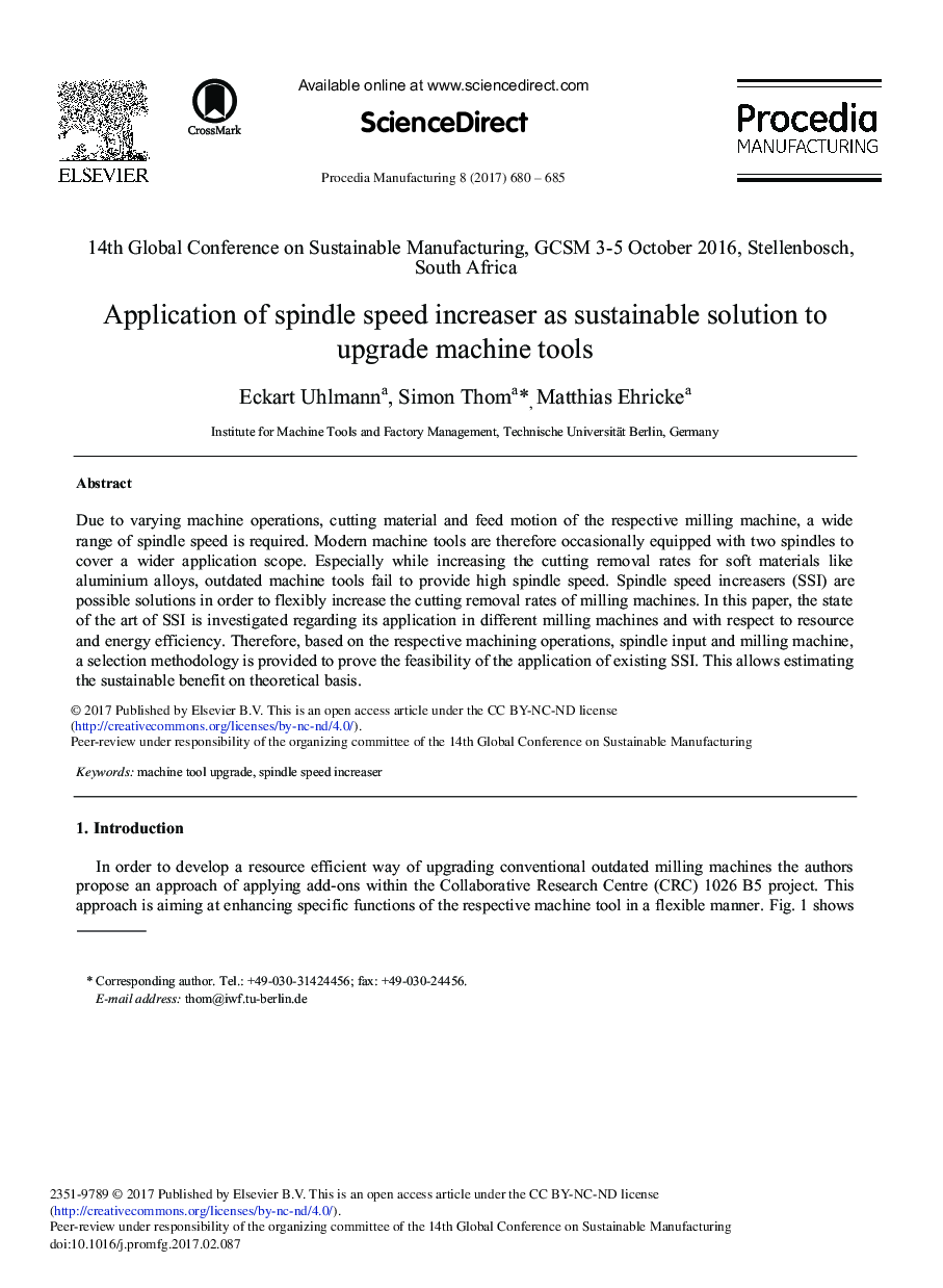 Application of Spindle Speed Increaser as Sustainable Solution to Upgrade Machine Tools